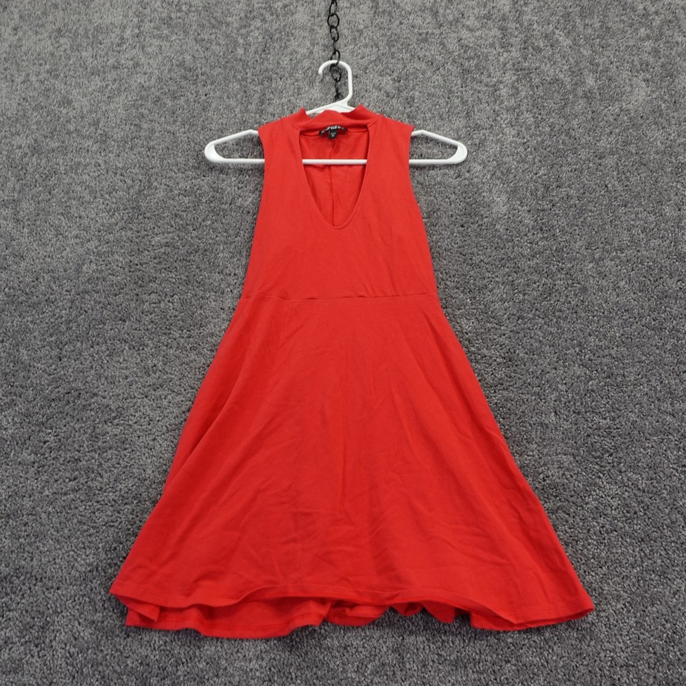 Express Dress Womens Extra Small Red Fit Flare Mock Neck Sleeveless Cutout